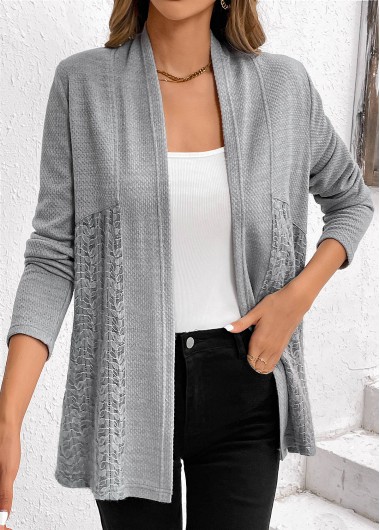 ROTITA Lace Patchwork Grey Long Sleeve Cardigan
