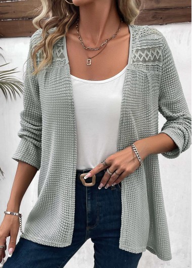 ROTITA Patchwork Sage Green Long Sleeve Cardigan