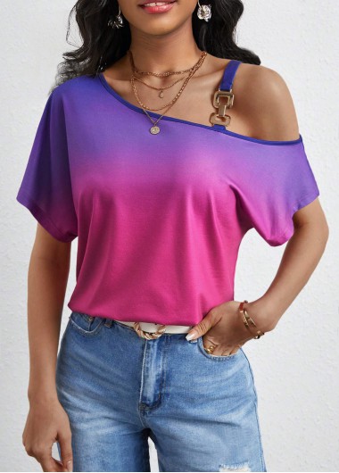 Ombre Asymmetry Neon Rose Red T Shirt
