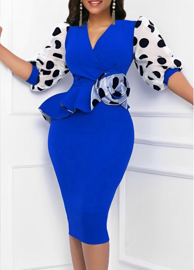 Polka Dot Ruffle Royal Blue Bodycon Dress