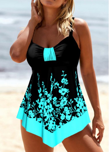 ROTITA Patchwork Black Floral Print Swimdress Top