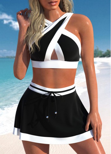 ROTITA Criss Cross Black High Waisted Bikini Set
