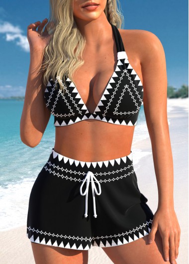 ROTITA Drawstring Black African Tribal Print Bikini Set