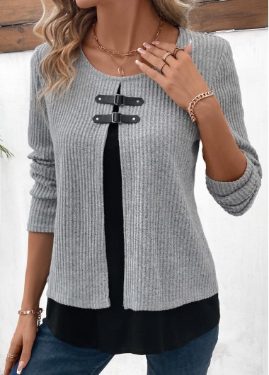ROTITA Layered Light Grey Marl Round Neck Blouse
