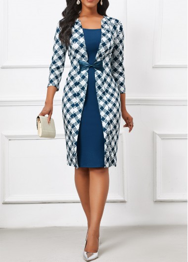ROTITA Patchwork Plaid Blue Square Neck Dress