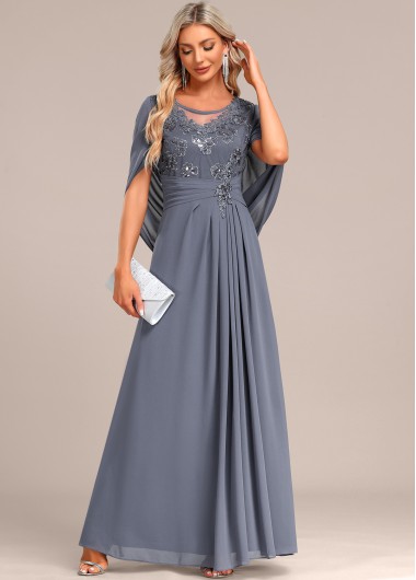 ROTITA Patchwork Dusty Blue Round Neck Half Sleeve Maxi Dress