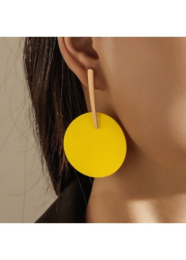 Round Design Alloy Detail Yellow Earrings