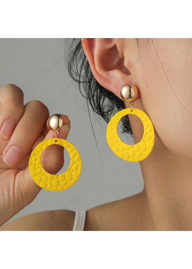 Round Metal Detail Cutout Yellow Earrings