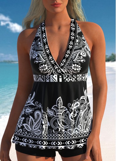 ROTITA Patchwork Black Tribal Print Tankini Top
