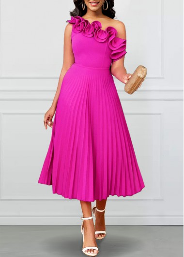 ROTITA Pleated Hot Pink One Shoulder Sleeveless Dress