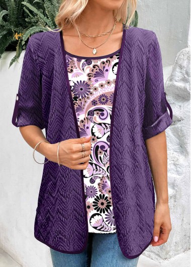 ROTITA Fake 2in1 Paisley Print Dark Purple Blouse