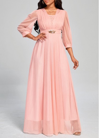 ROTITA Mesh Pink Three Quarter Length Sleeve Dress