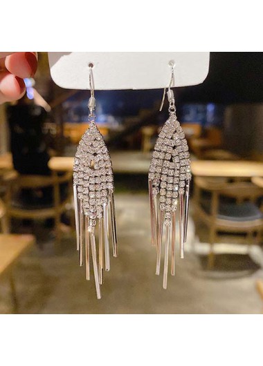Silvery White Alloy Detail Tassel Earrings