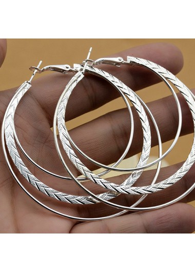 Round Geometric Design Silver Alloy Earrings
