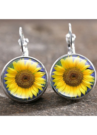 Round Sunflower Design Alloy Yellow Earrings