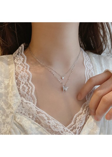 Silver Alloy Detail Butterfly Design Necklace
