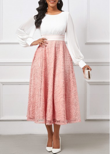 ROTITA Sequin Pink Round Neck Long Sleeve Dress