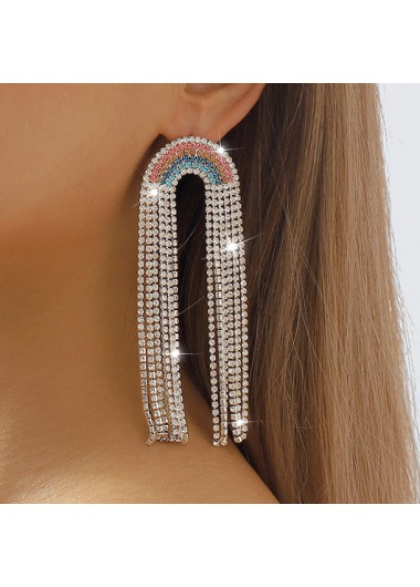 Rainbow Detail Silvery White Alloy Earrings