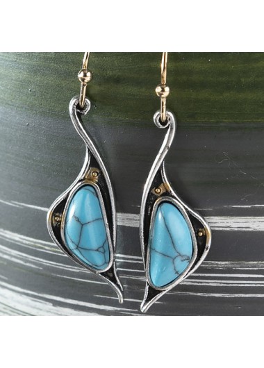 Peacock Blue Alloy Detail Patchwork Earrings