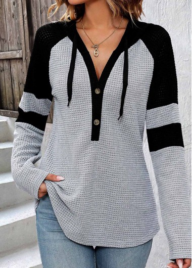 ROTITA Patchwork Light Grey Long Sleeve Hoodie