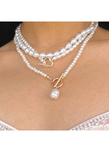Gold Pearl Detail Patchwork Necklace Set