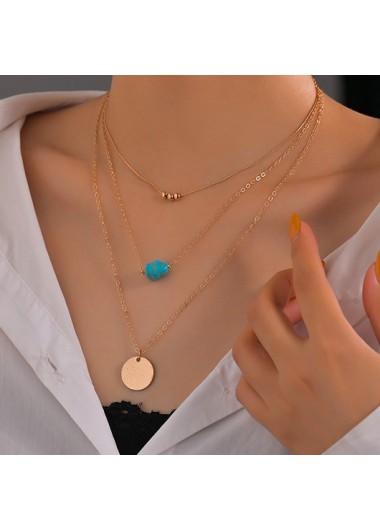 Layered Design Beads Metal Detail Gold Necklace