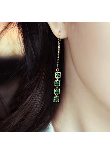 Square Rhinestone Design Green Alloy Earrings