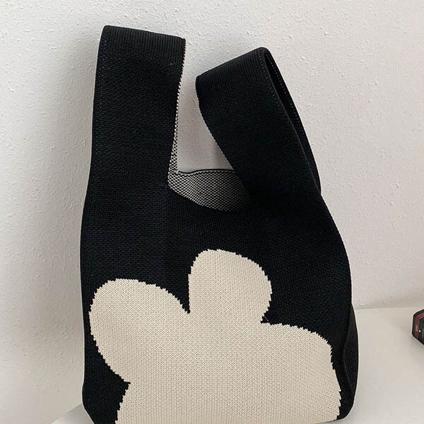 Flower Contrast Color Knitting Bags Accessories BLACK-One_size SkuCY-!114785MaterialDacron FeatureContrast Color OccasionCasual