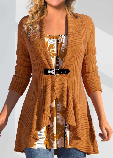 ROTITA Fake 2in1 Leaf Print Orange T Shirt