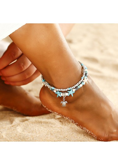 Round Layered Beads Detail Cyan Anklet