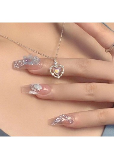 Heart Rhinestone Detail Silver Alloy Pendant