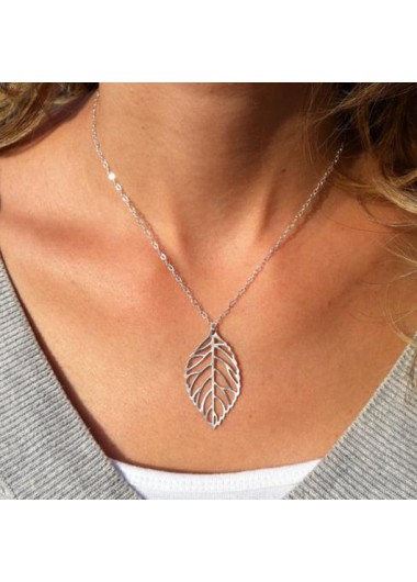 Leaf Design Alloy Detail Silver Necklace
