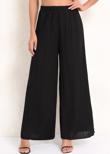 Ruched Black Elastic Waist High Waisted Pants