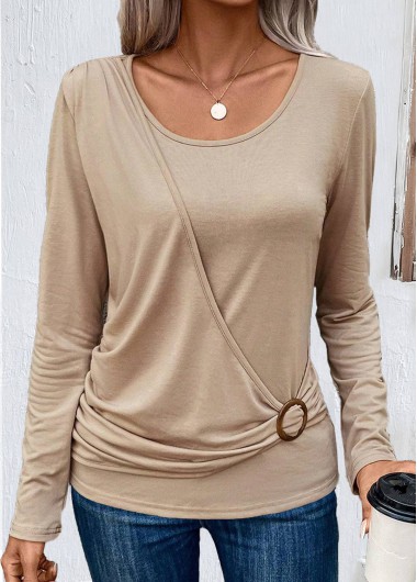 ROTITA Layered Light Coffee Round Neck T Shirt