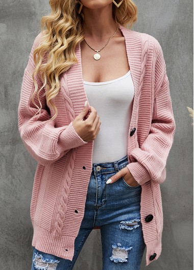 ROTITA Button Light Pink Long Sleeve Cardigan