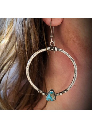 Round Metal Detail Retro Turquoise Earrings