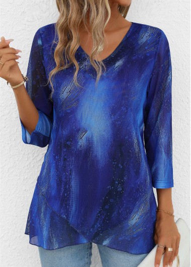 Cross Hem Graffiti Print Sky Blue T Shirt