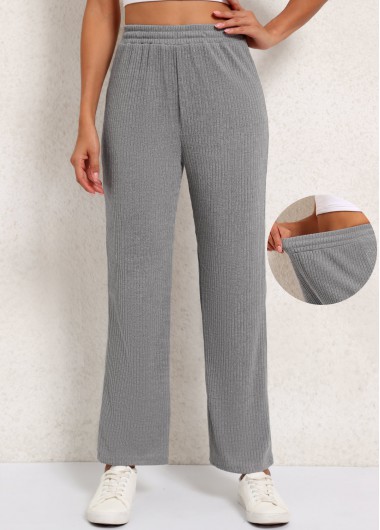 Grey Elastic Waist High Waisted Pants