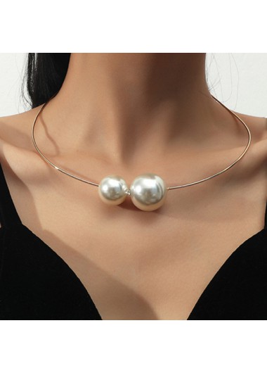 Pearl Design Asymmetric Circular Gold Necklace