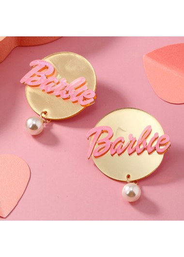 Round Pearl Letter Detail Pink Earrings