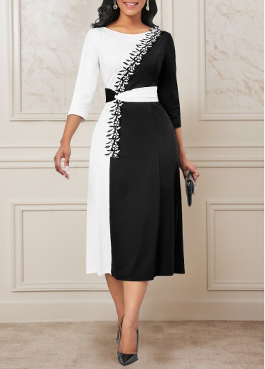 ROTITA Patchwork Black Three Quarter Length Sleeve Dress