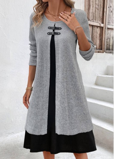 ROTITA Fake 2in1 Light Grey Marl A Line Dress