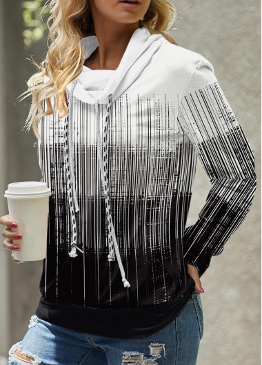 ROTITA Patchwork Ombre Black Cowl Neck Long Sleeve Sweatshirt