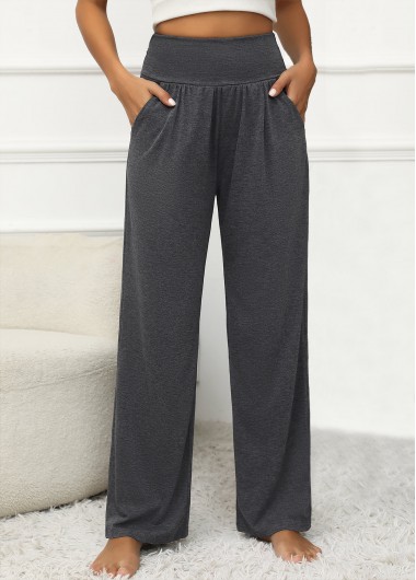 Pocket Dark Grey Elastic Waist High Waisted Pants