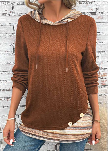ROTITA Patchwork Multi Stripe Print Long Sleeve Hoodie