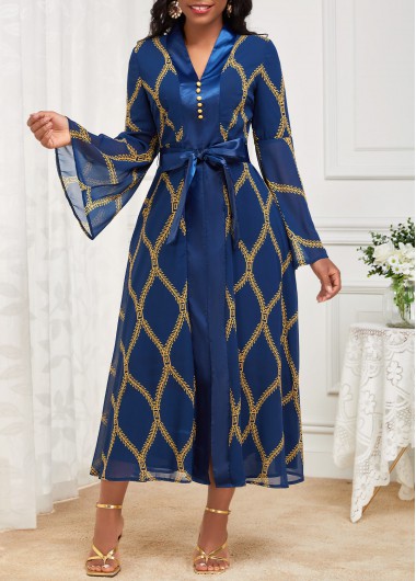 ROTITA Patchwork Tribal Print Navy Belted New Year Dress