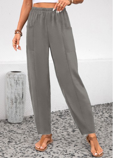 ROTITA Pocket Light Grey Elastic Waist High Waisted Pants
