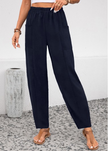 ROTITA Pocket Navy Elastic Waist High Waisted Pants