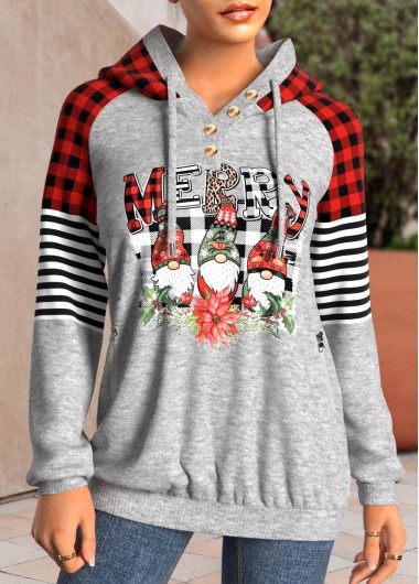 ROTITA Patchwork Christmas Print Light Grey Marl Long Sleeve Hoodie