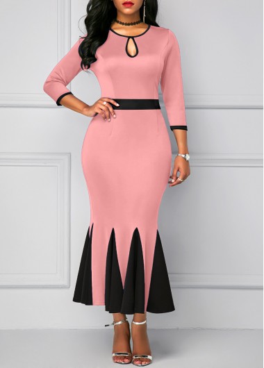 ROTITA Cut Out Pink Round Neck Dress
